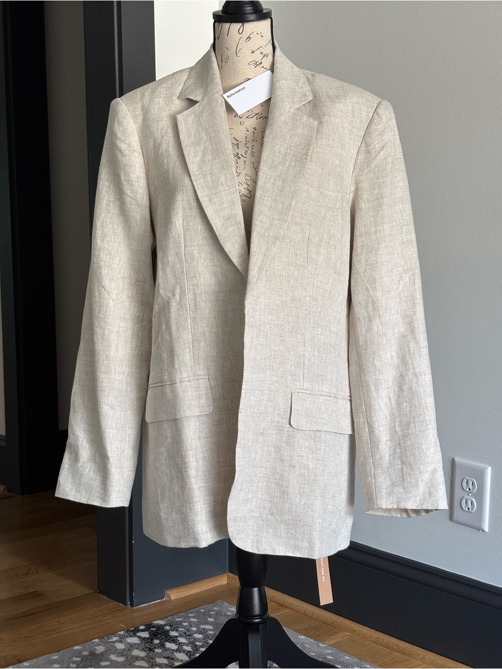 Reformation Oversized Cream Linen-Blend Single-Breasted Blazer